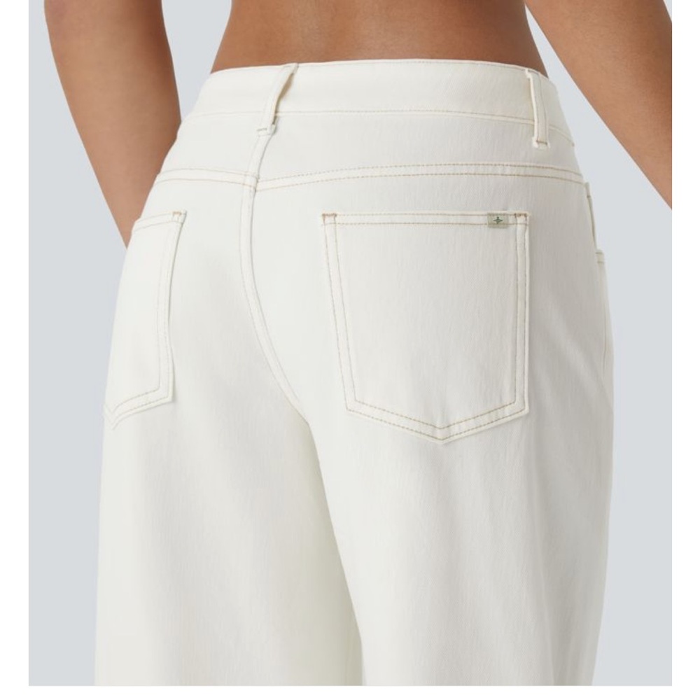 Halara off white asymmetrical low rise waist soft denim wide leg jeans, new - Picture 4 of 9